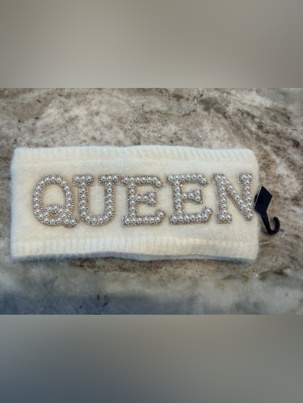 CCG New York QUEEN Ivory Pearl Rhinestone Knit Headband Winter Ear Warmer NEW